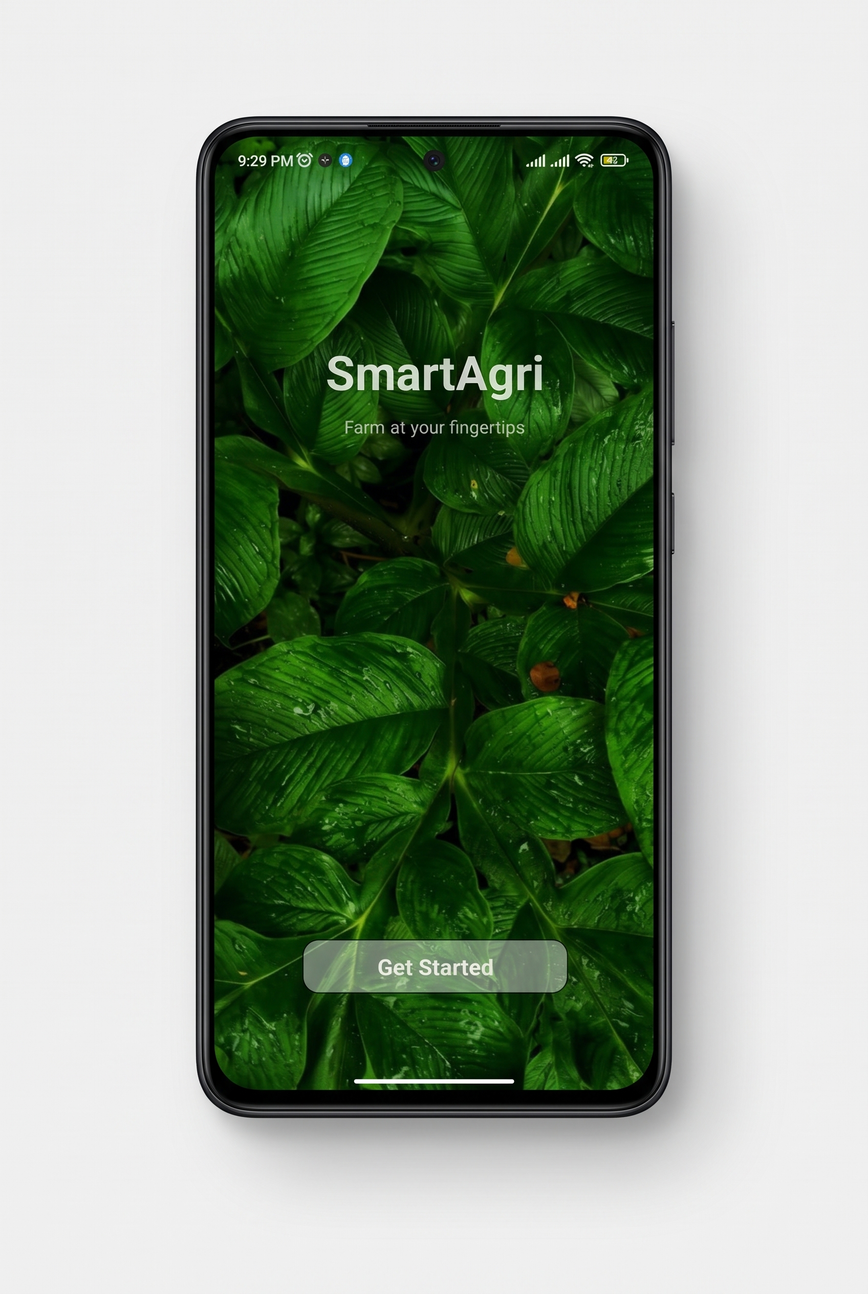 SmartAgri app promotional banner showing IoT farming features and mobile screens